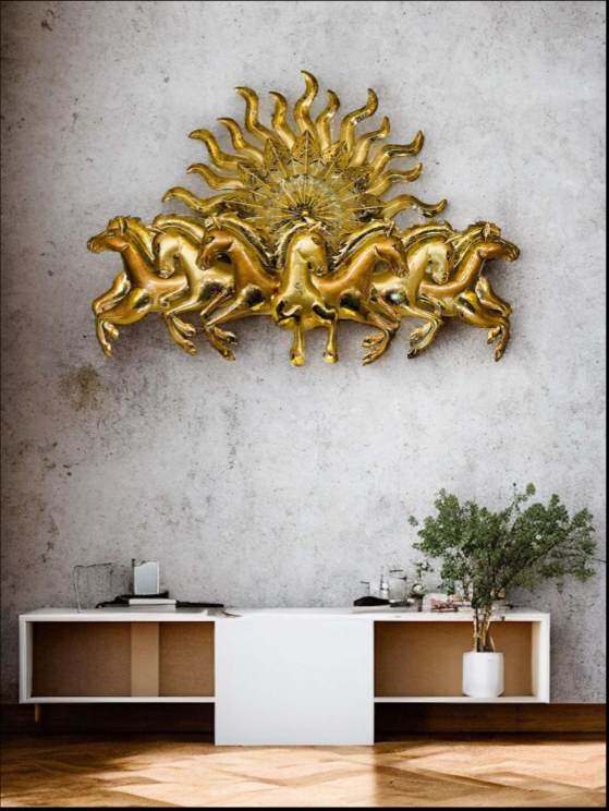 7 Horses Metal Wall Art With LED (Golden & Copper) - SWASTIK CREATIONS The Trend Point