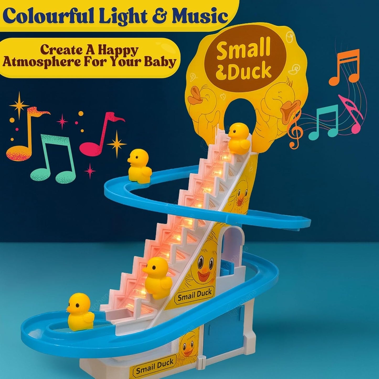 Ducks Slide Toy Set with 2 Cells Stair Climbing Duck Track Toy Light Musical 3 Duckling Moving Escalator Automatic Cartoon Chasing Race Gift Toys for 1+ Kids 1-5 Years Baby Girls Toddlers SWASTIK CREATIONS The Trend Point