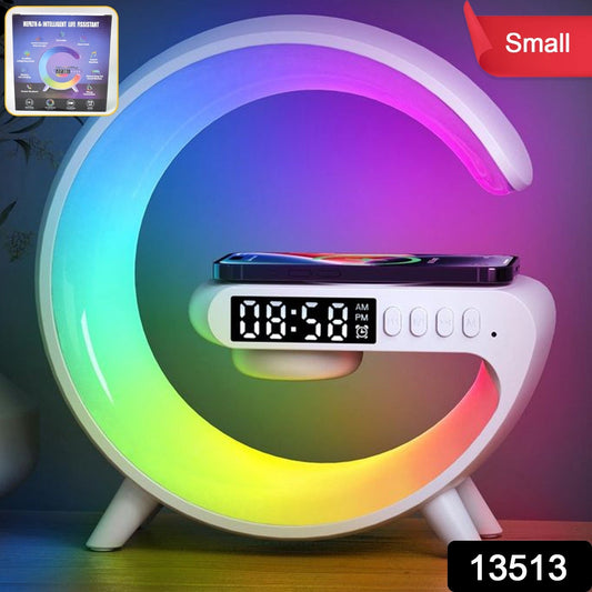 Smart Alarm Clock with G-Shape RGB Light Bluetooth Speaker, Wireless Charging