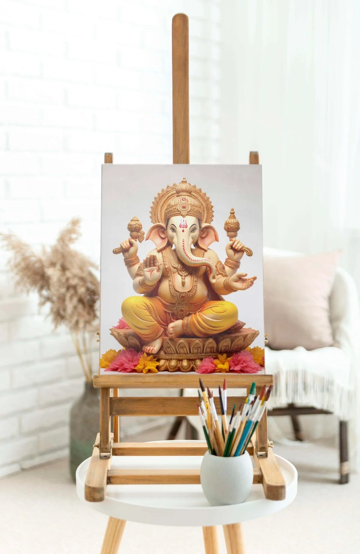 CH-GN3 Lord Ganesh Canvas Paintings For Wall Decoration For Living Room Bedroom Home Office & Hotels SWASTIK CREATIONS The Trend Point