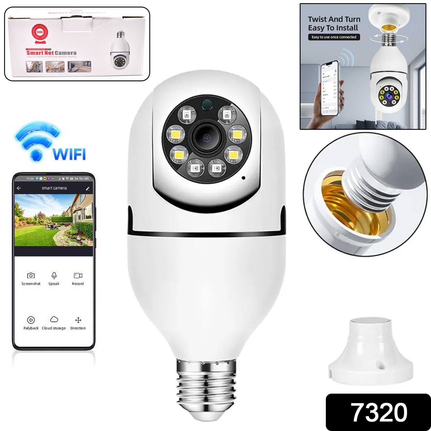 V380 Pro Fisheye 360 Degree Panoramic Wireless WiFi IP CCTV Security Camera (Pack of 1)