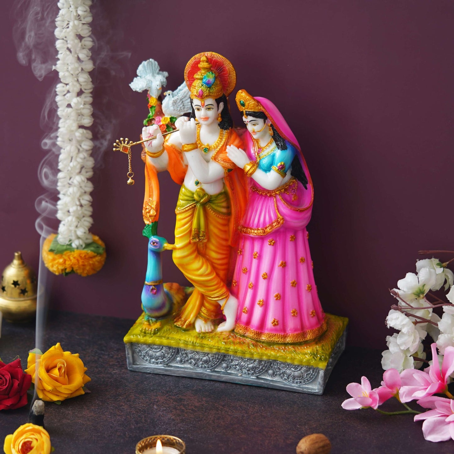 Statue of Hindu Deity Krishna and Radha (12 inches) (MB-RK3) SWASTIK CREATIONS The Trend Point