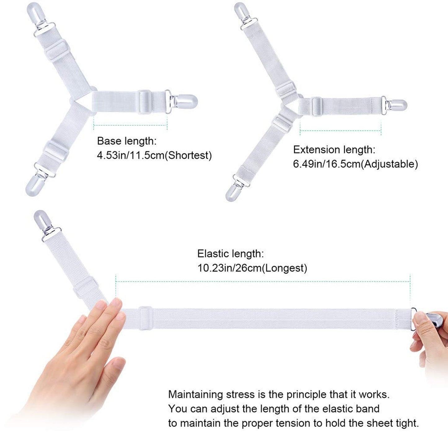 Adjustable Triangle Elastic Suspenders Gripper Holder Straps Clip for Bed Sheets (4 Pc) SWASTIK CREATIONS The Trend Point