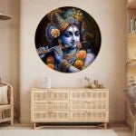 CH-RKR4 Lord Krishna Wall Painting with Frame Sparkle Glossy Round Golden Framed Large Painting Office, Living Room, Bedroom, Home Decoration SWASTIK CREATIONS The Trend Point