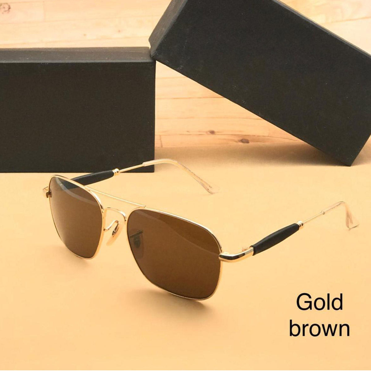 Brown Alicent Square Sunglasses (SUN-RN-1208-BRN1GLD-M)