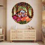 CH-RKR11 Swing of Divine Love: Radha and Krishna Wall Painting with Sparkle Glossy Round Golden Framed Large Painting Office, Living Room, Bedroom, Home Decoration SWASTIK CREATIONS The Trend Point