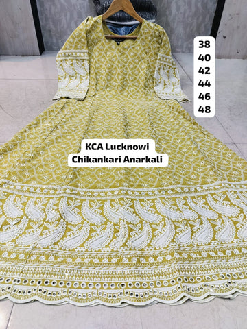 KCA1 Pure Cotton Chikankari Luchnowi Sequins work Anarkali (9 colours)