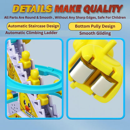 Ducks Slide Toy Set with 2 Cells Stair Climbing Duck Track Toy Light Musical 3 Duckling Moving Escalator Automatic Cartoon Chasing Race Gift Toys for 1+ Kids 1-5 Years Baby Girls Toddlers