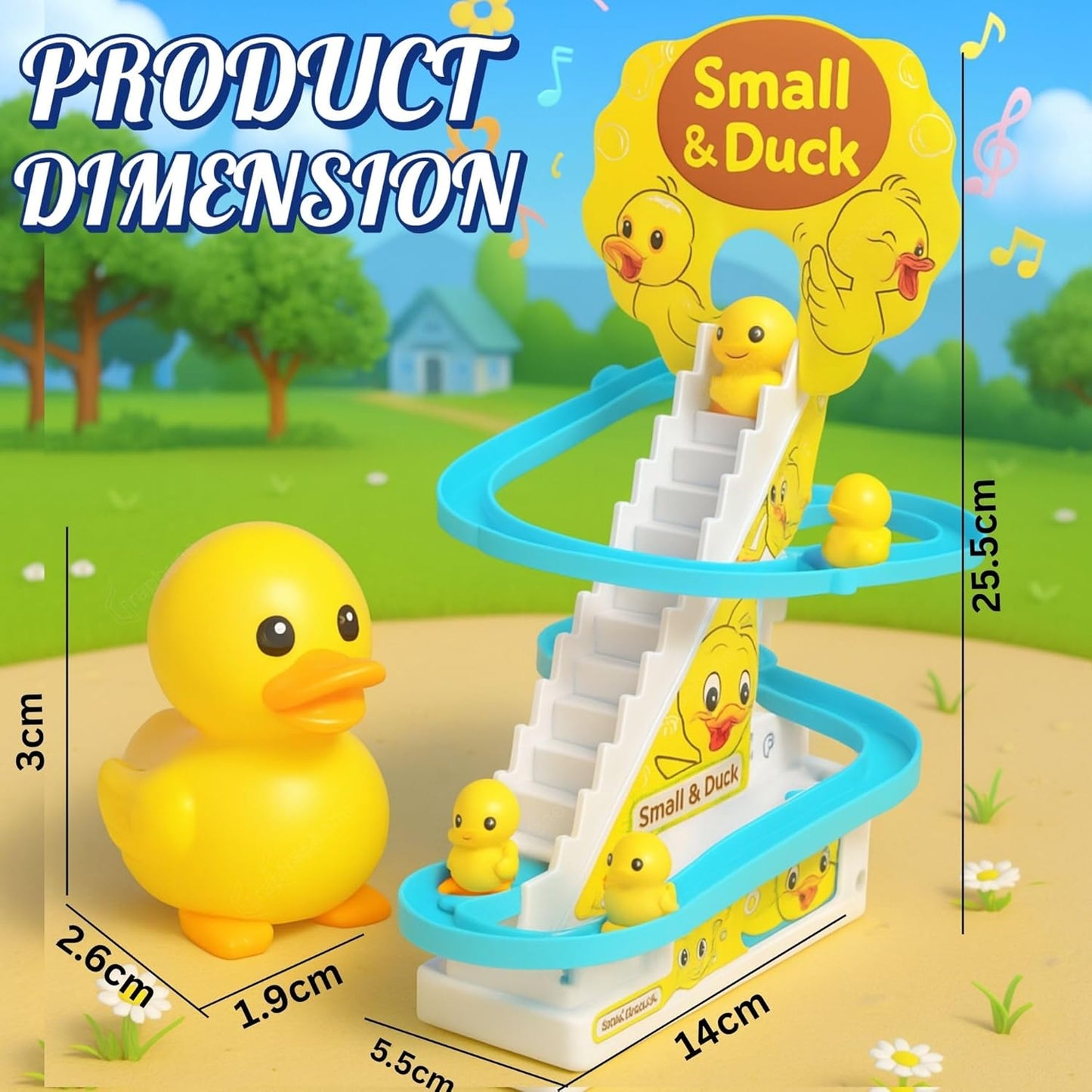 Ducks Slide Toy Set with 2 Cells Stair Climbing Duck Track Toy Light Musical 3 Duckling Moving Escalator Automatic Cartoon Chasing Race Gift Toys for 1+ Kids 1-5 Years Baby Girls Toddlers SWASTIK CREATIONS The Trend Point