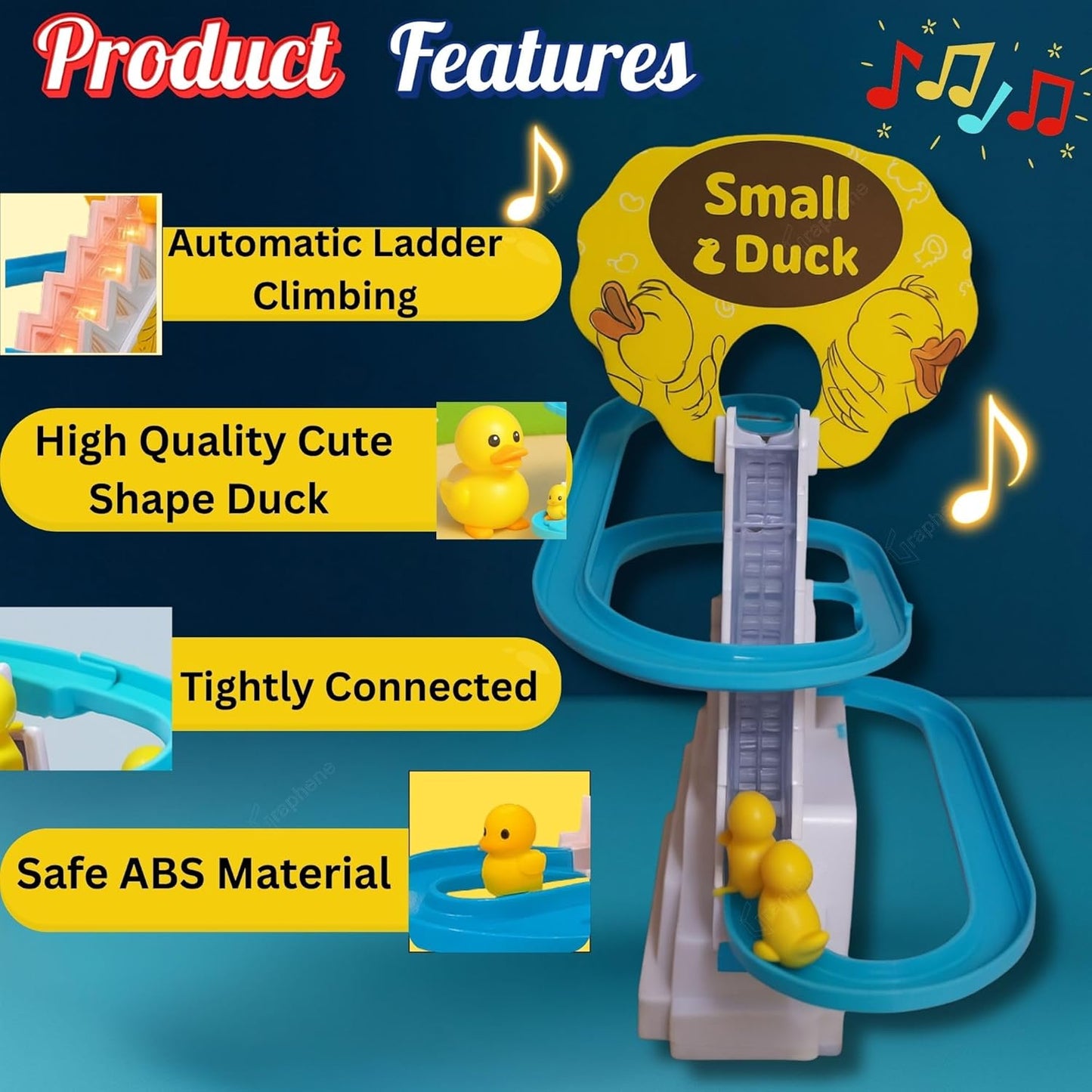 Ducks Slide Toy Set with 2 Cells Stair Climbing Duck Track Toy Light Musical 3 Duckling Moving Escalator Automatic Cartoon Chasing Race Gift Toys for 1+ Kids 1-5 Years Baby Girls Toddlers SWASTIK CREATIONS The Trend Point