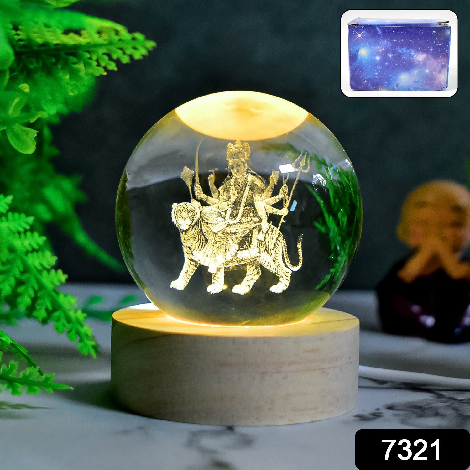 Ambaji 3D Crystal Ball lamps With Base (1 Pc)