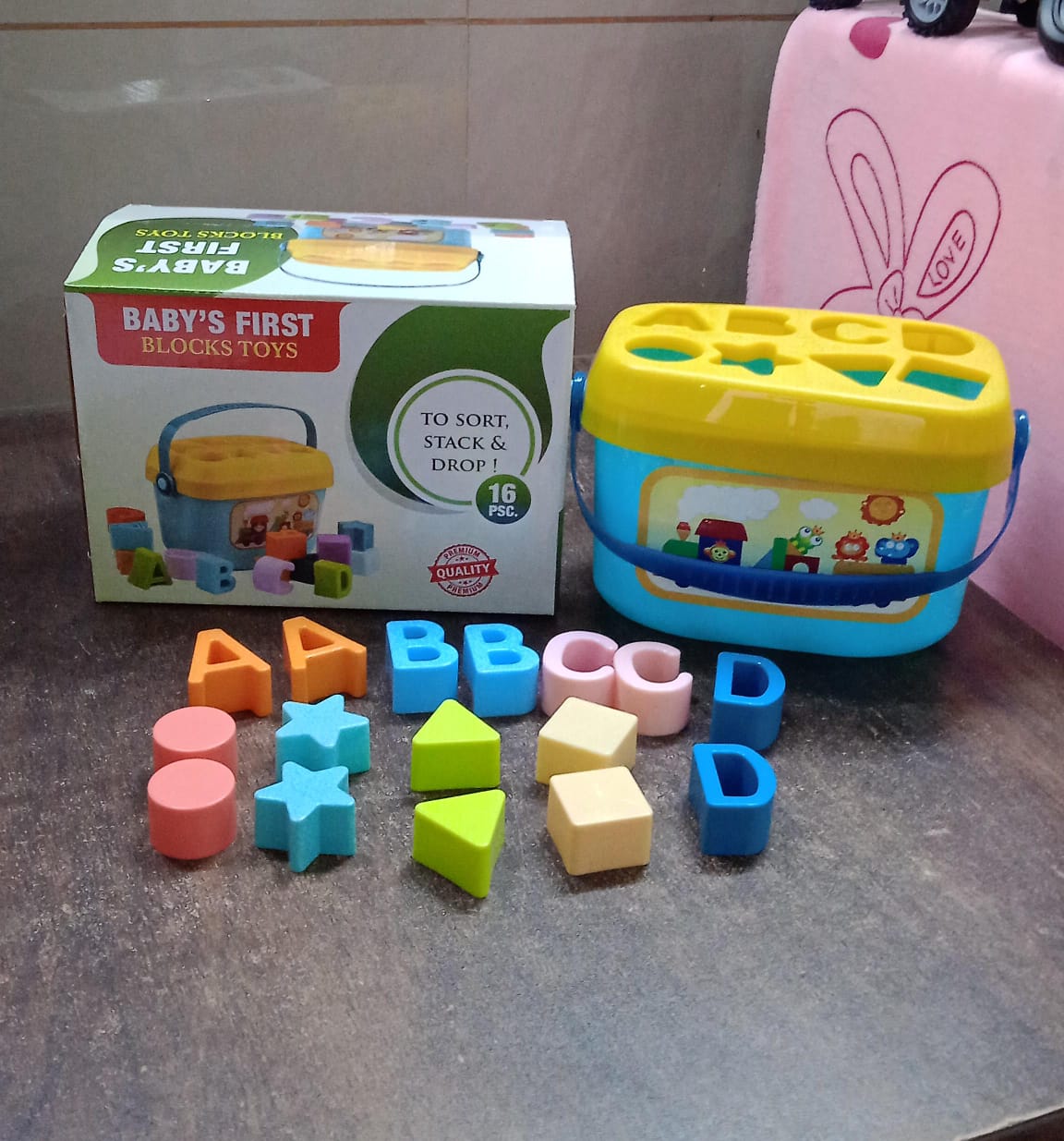 Baby First Block Set for Kids Non-Toxic Abcd Geometric Shape Sorting & Stacking Toy (1 Set) SWASTIK CREATIONS The Trend Point