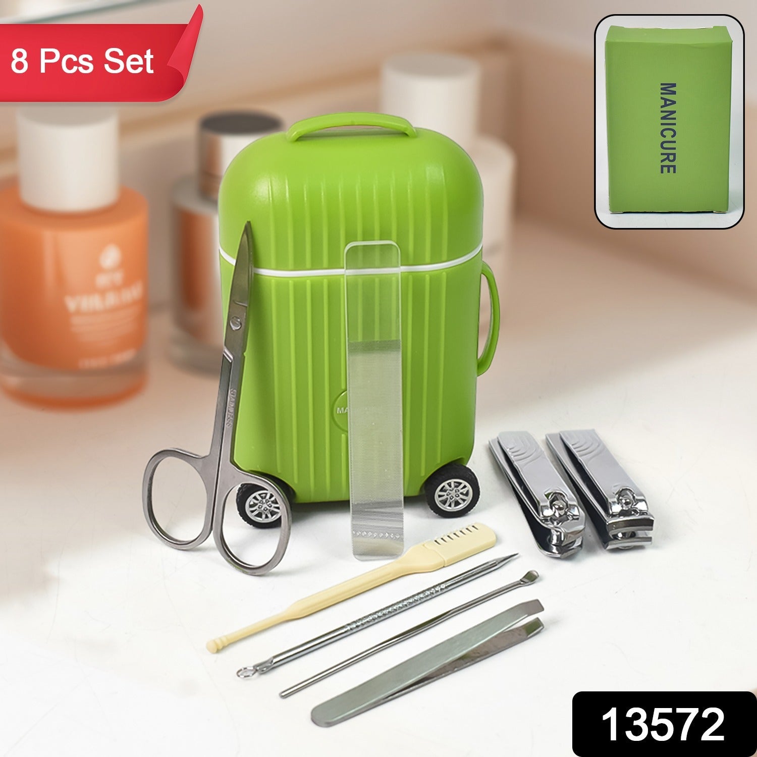 Manicure Kit, Pedicure tools for feet, Nail Clipper (8 Pcs Set / With Mini 4 Wheel Suitcase Trolley)