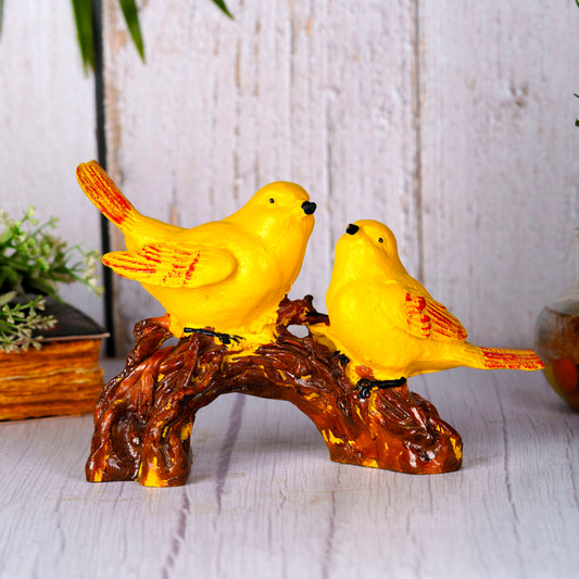 Swastik Creations Birds Sitting On Tree Branch Figurine Home Decoration Showpiece Chidiya Statue for Home Decor Item Sparrow Pair Showpiece (Yellow)