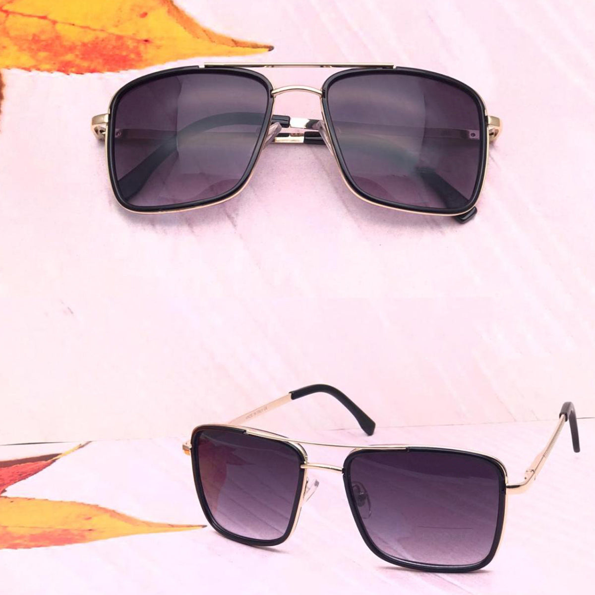 Black HUMBLEE Square Sunglasses (SUN-LC-0652-BLK2GLD-MEDIUM) - SWASTIK CREATIONS The Trend Point SWASTIK CREATIONS The Trend Point