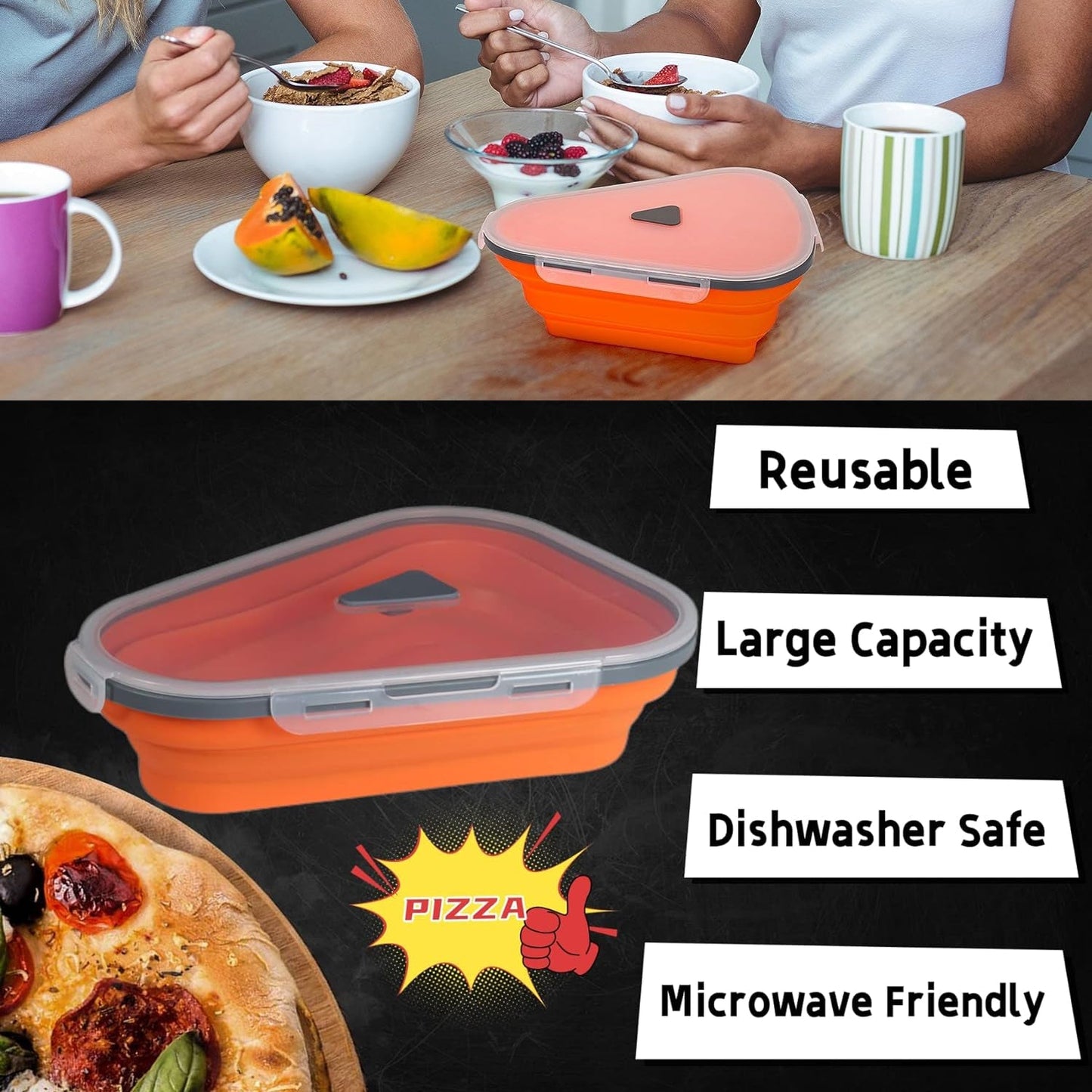 Reusable Pizza Storage Containers with 5 Microwavable Serving Trays, Silicone Container Expandable & Adjustable for Packing Pizza at home / outdoor SWASTIK CREATIONS The Trend Point