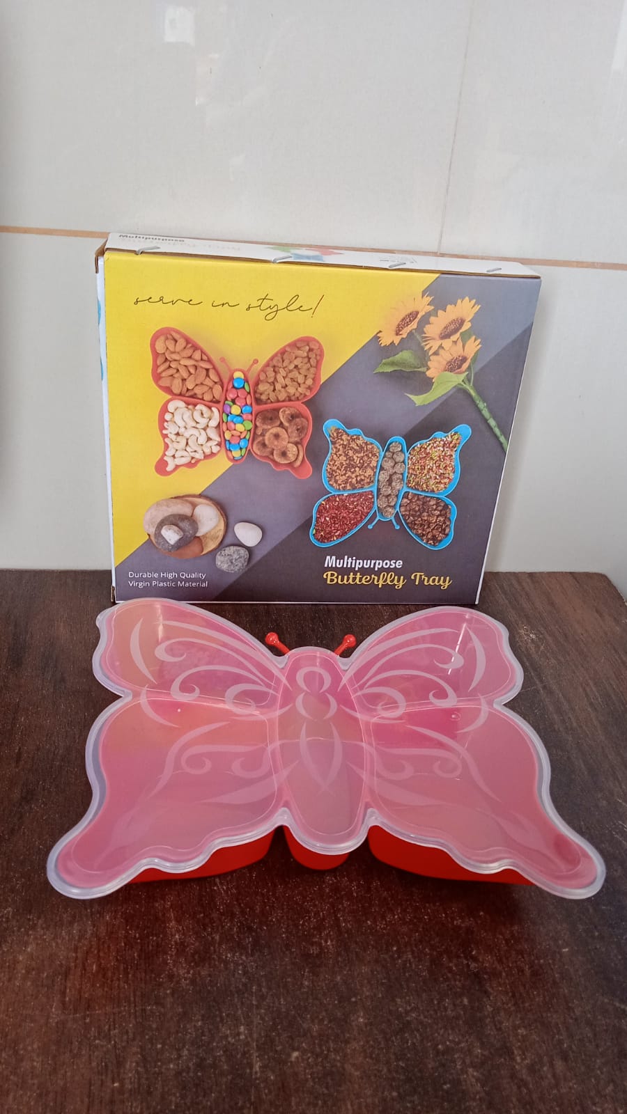 5 Compartment Multipurpose Butterfly Plastic Tray (1 Pc) SWASTIK CREATIONS The Trend Point