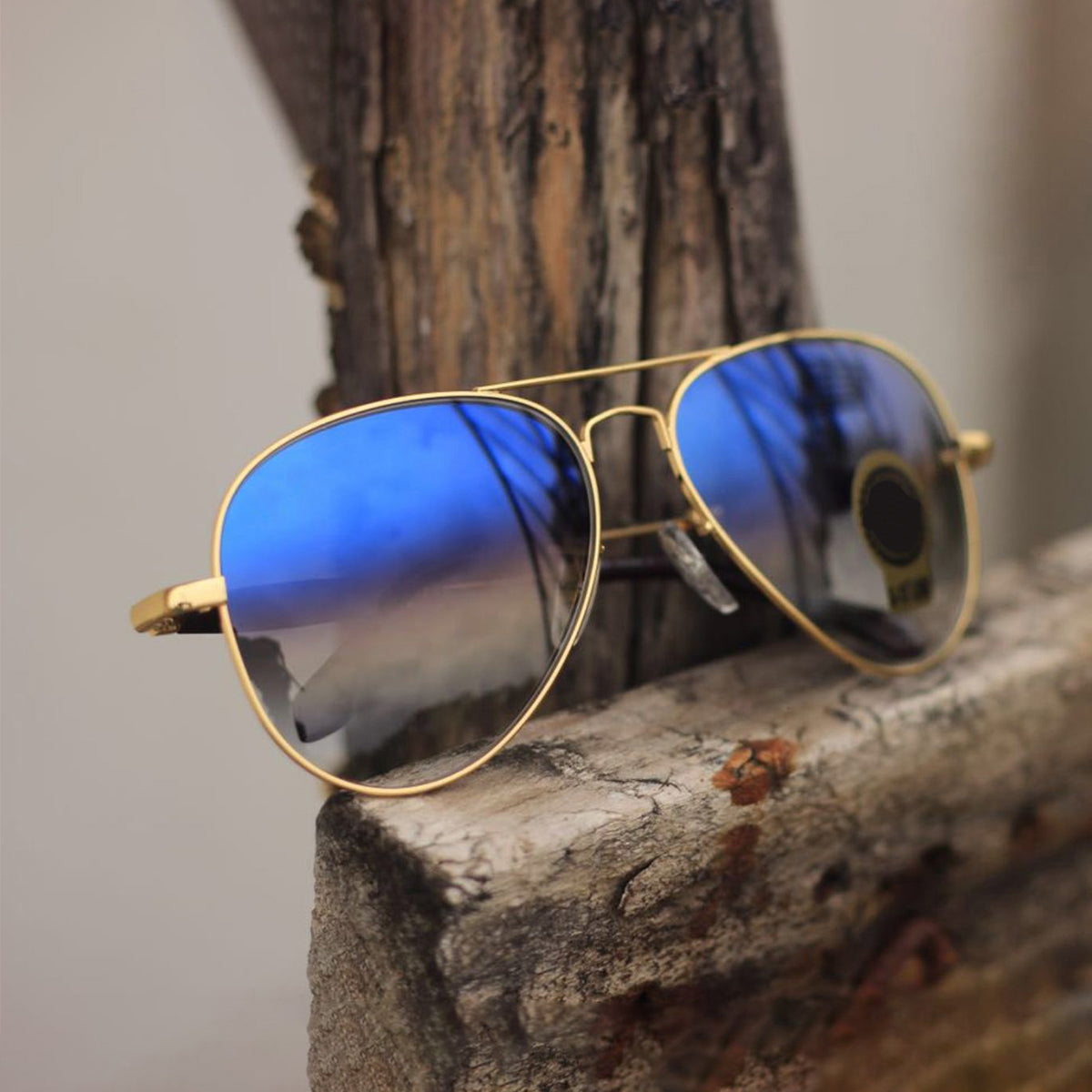 Blue Ancestral Aviator Sunglasses (SUN-RN-3517-BLU2GLD-M) SWASTIK CREATIONS The Trend Point