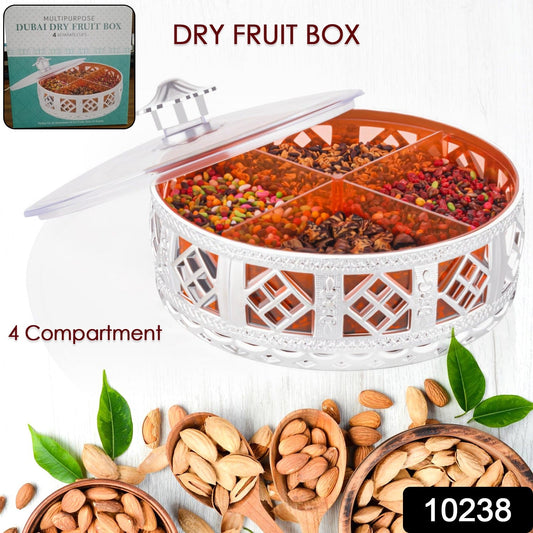 Decorative 4-Section Dry Fruit Box with Silver Finish