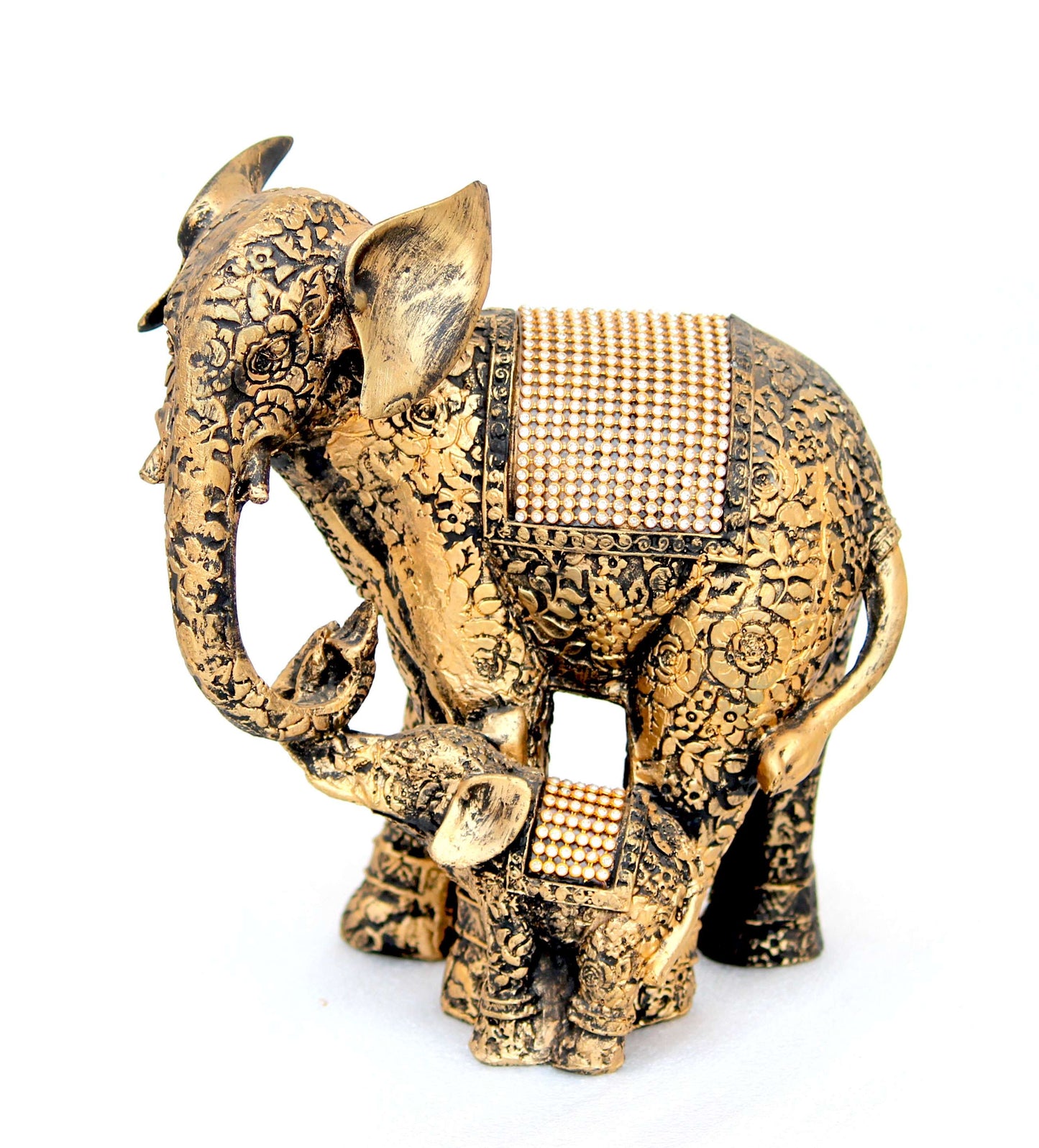 Swastik Trend Point Handcrafted Antique Finish Elephant with Child Decorative Showpiece - 20 cm (Polyresin, Multicolor) SWASTIK CREATIONS The Trend Point