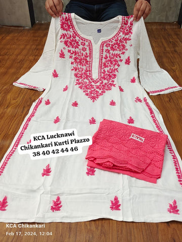 KCA22 Chikankari Premium Rayon Lucknowi Kurti Plazoo Set (5 colours)