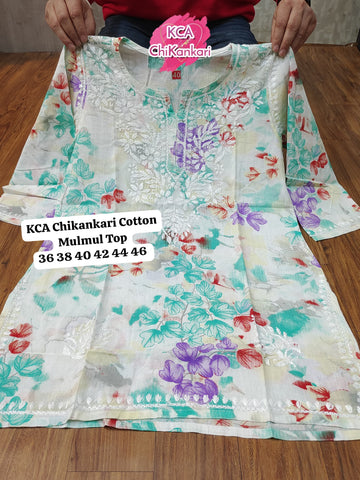 KCA10 Mulmul Cotton Chikankari Embroidered Top (5 colours)