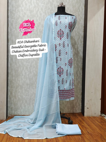 KCA25 Pure Georgette Chikankari Embroidered Suit Set (3 colours)