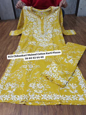 KCA18 Chikankari Premium Mulmul Cotton Kurti Plazzo Set (5 colours)