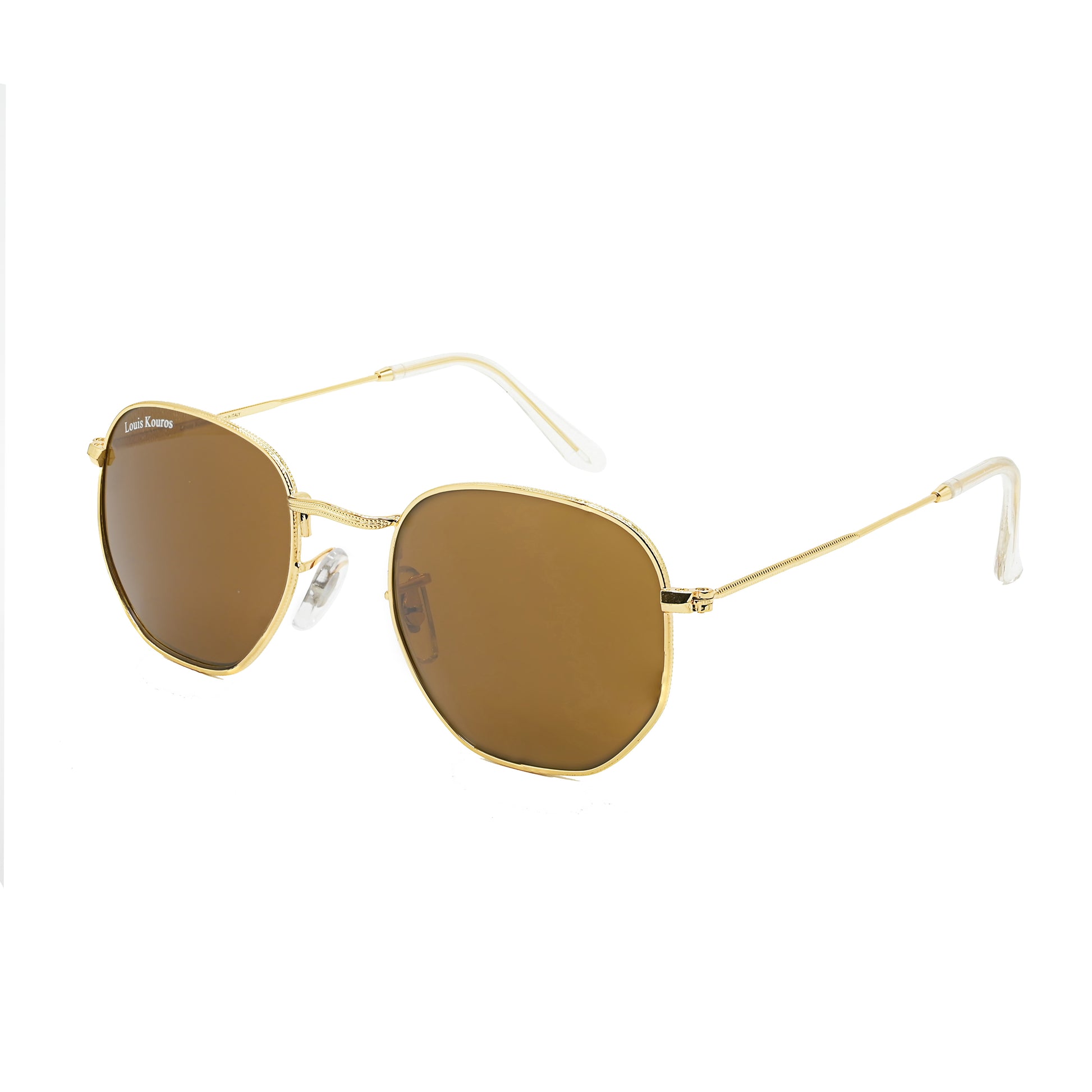 Brown Tarth Hexagonal Sunglasses (SUN-LK-3548-BRN1GLD-M)