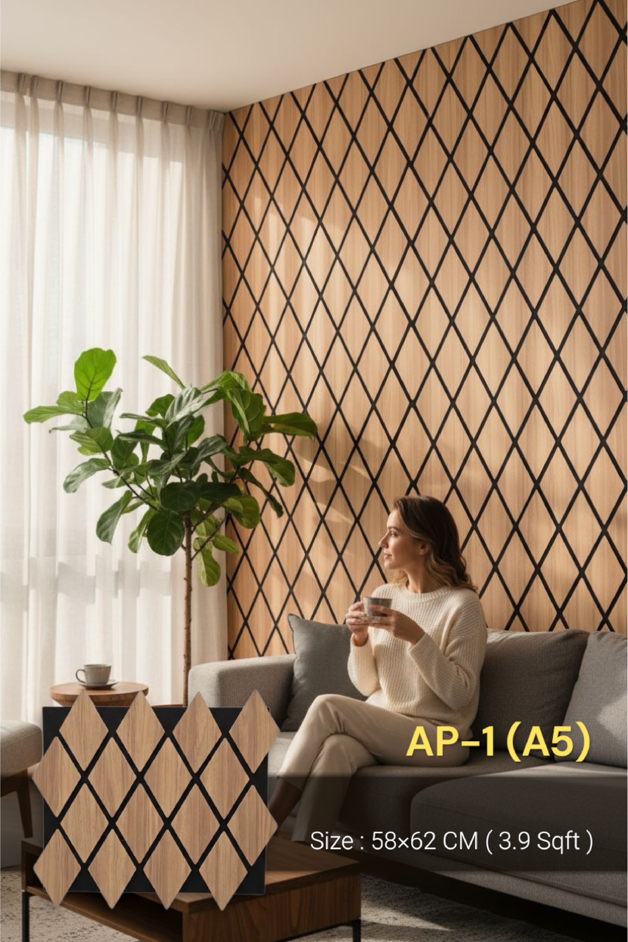 #AP-1(A5)- ACOUSTIC WOODEN PANEL- 11mm thickness - 1 panel Covers 3.9 sqft - SWASTIK CREATIONS The Trend Point