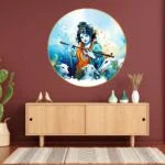 CH-RKR21 Krishna Wall Painting with Frame Sparkle Glossy Round Golden Framed Large Painting Office, Living Room, Bedroom, Home Decoration SWASTIK CREATIONS The Trend Point