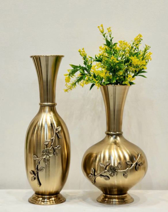 Antique Golden Metal Vases | Set of 2 - SWASTIK CREATIONS The Trend Point