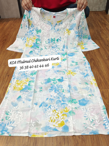 KCA6 Chilankari Premium Mulm Cotton Ghaspatti kurti (5 colours)