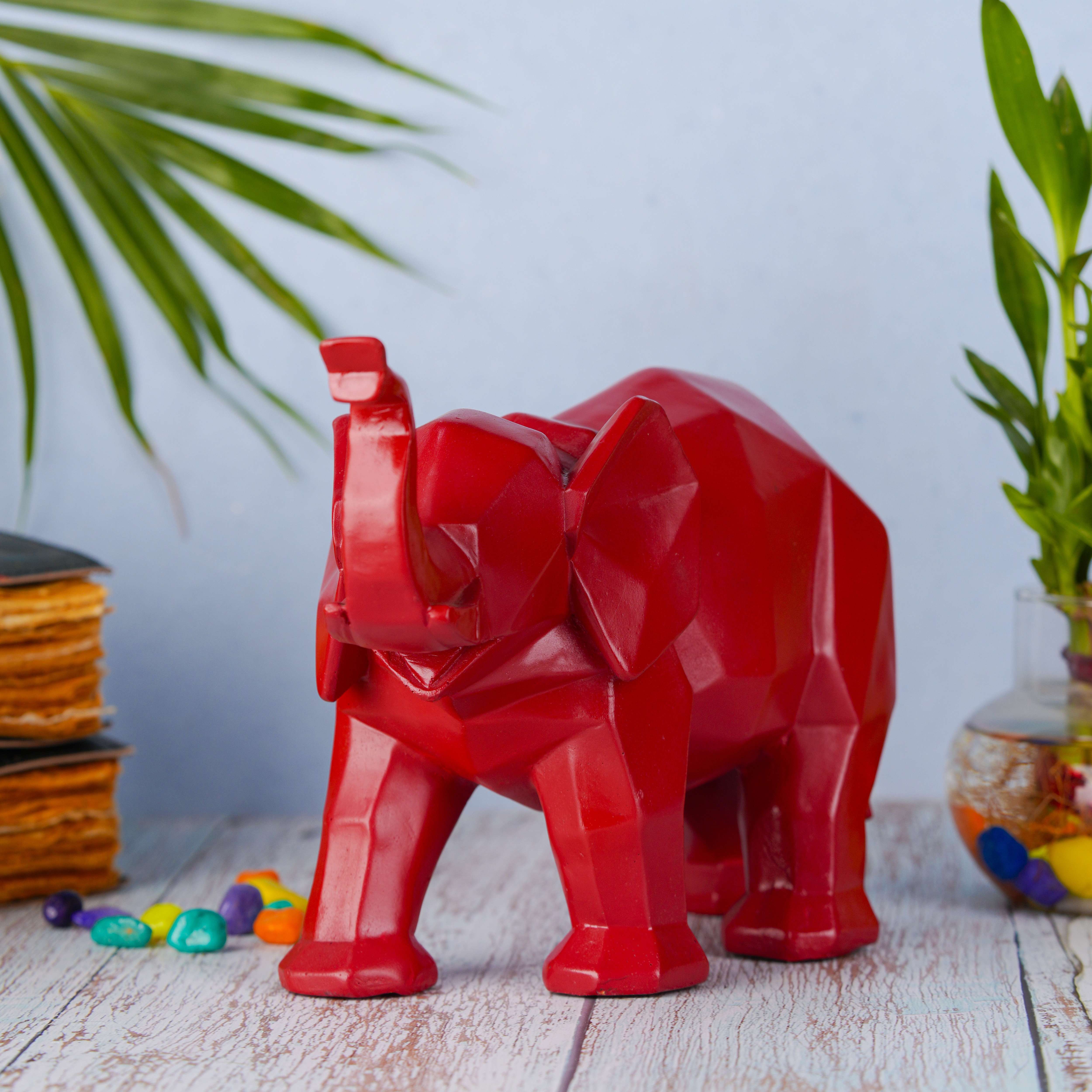 Swastik Creations Home Decor Elephant Statue Modern Style Red Decoration Suitable for Living Room, Bedroom, Desk, Cabinet, Gifts