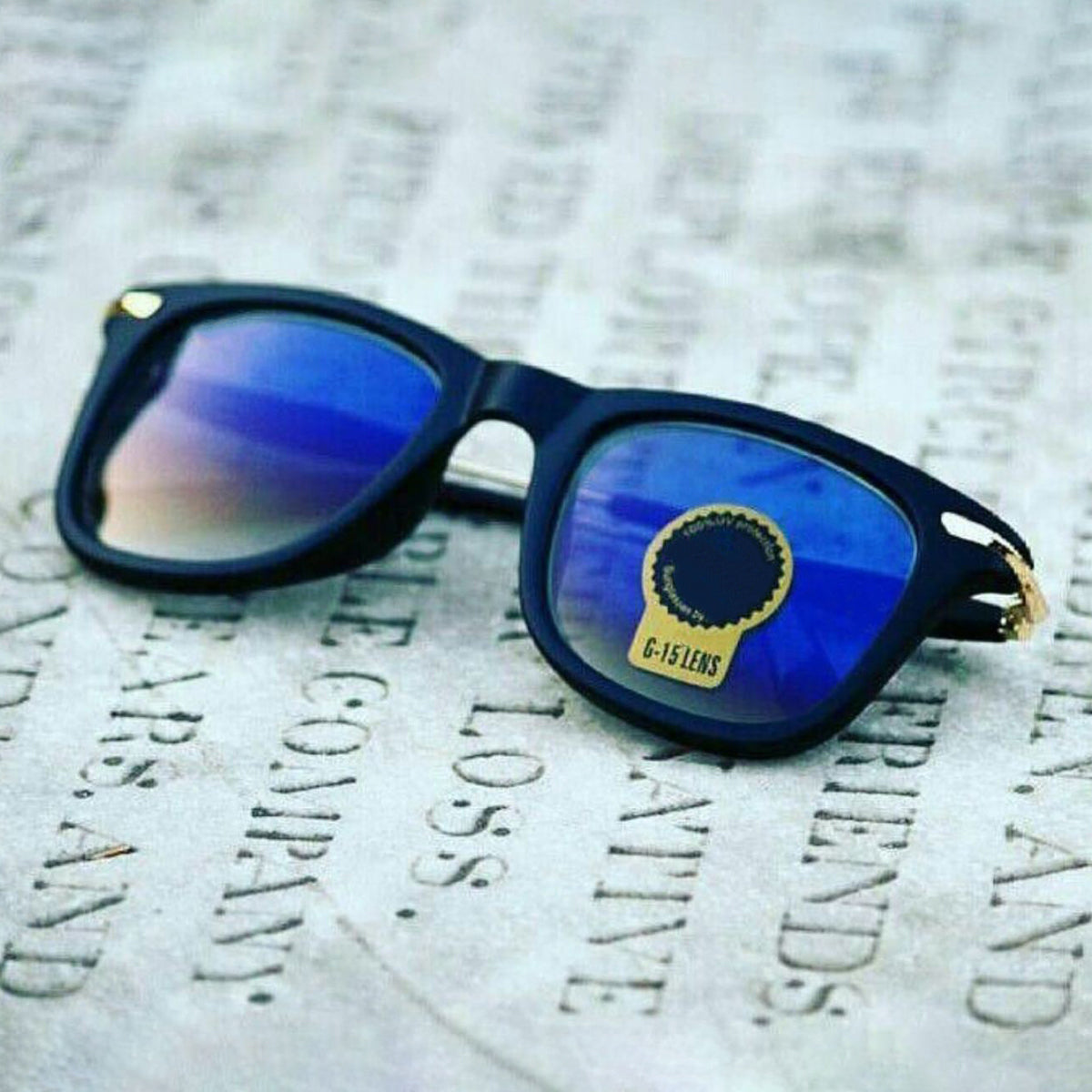 Blue Enigte Square Sunglasses (SUN-RN-2148-BLU2GLD-M) SWASTIK CREATIONS The Trend Point