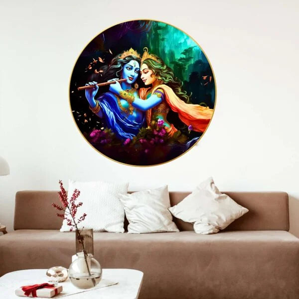 CH-RKR14 Whispers of Love: Radha Krishna Painting with Frame Sparkle Glossy Round Golden Framed Large Painting Office, Living Room, Bedroom, Home Decoration SWASTIK CREATIONS The Trend Point