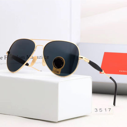 Black Ancestral Aviator Sunglasses (SUN-RN-3517-BLK1GLD-M)