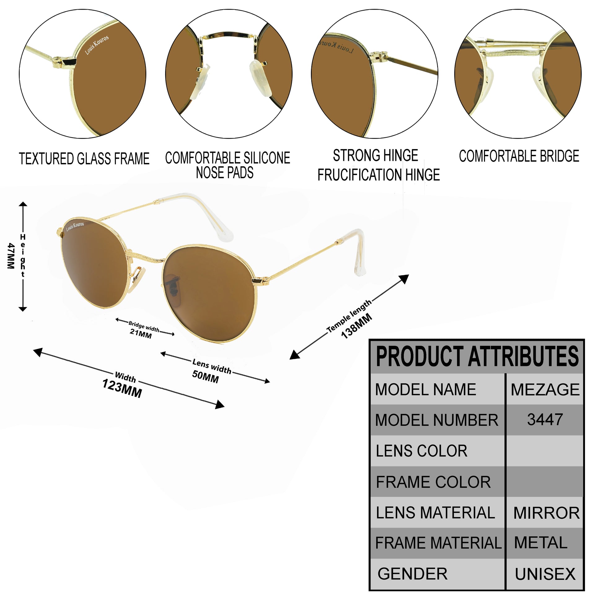 Brown Mezage Round Premium Sunglasses (SUN-LK-3447-BRN1GLD-M)