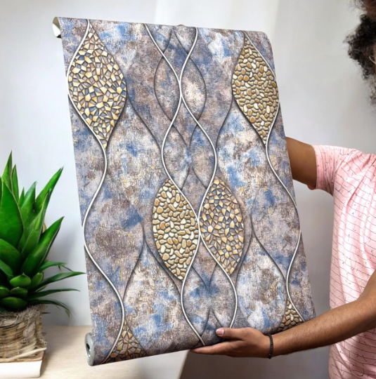 Blue Textured Wallpaper (set of 2) - SWASTIK CREATIONS The Trend Point