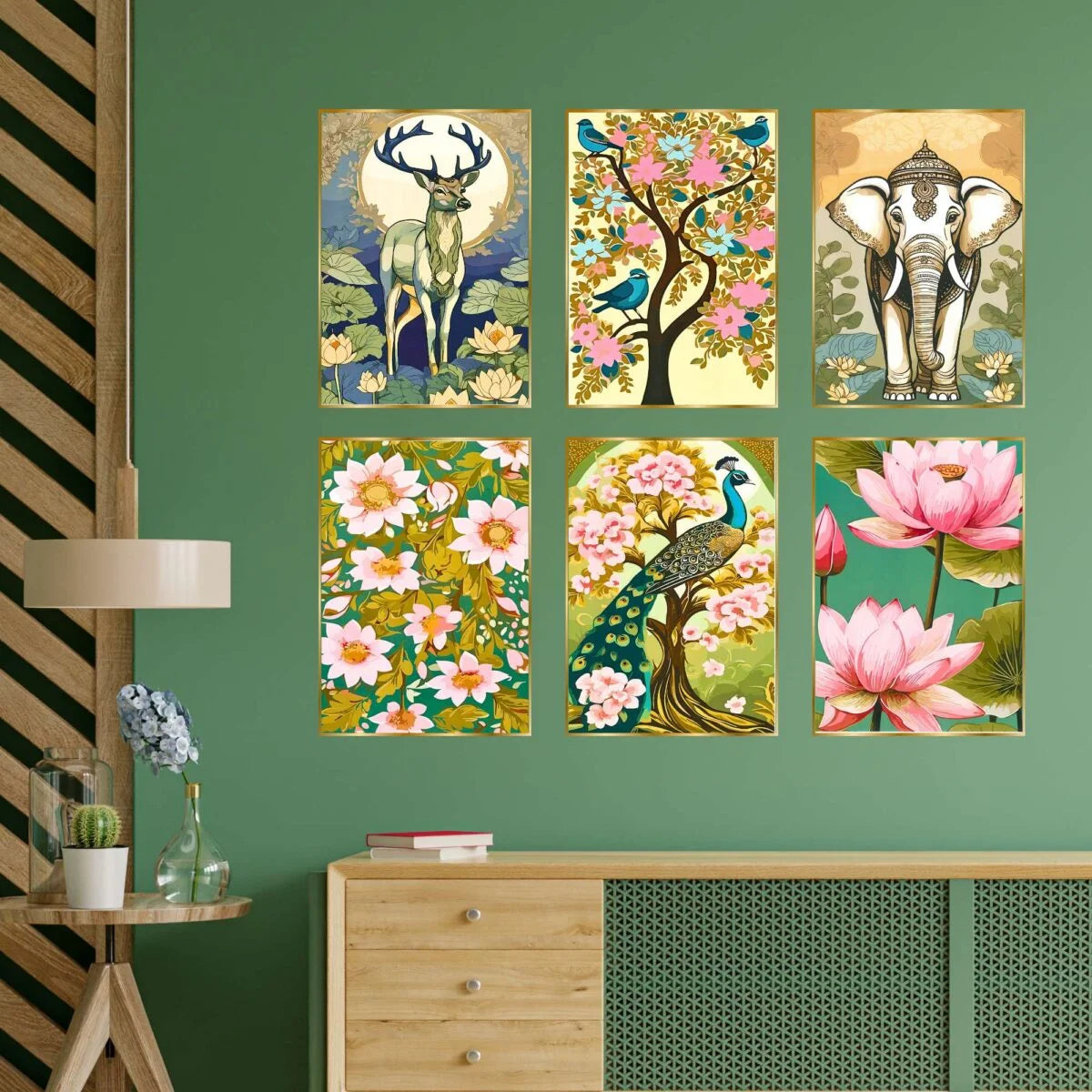 CH-GD6-7 Set of Six Wall Paintings for Wall Decoration Golden Framed Wall Paintings for Living Room & Bedroom Wall Art for Home Decoration & Office Wall Décor SWASTIK CREATIONS The Trend Point