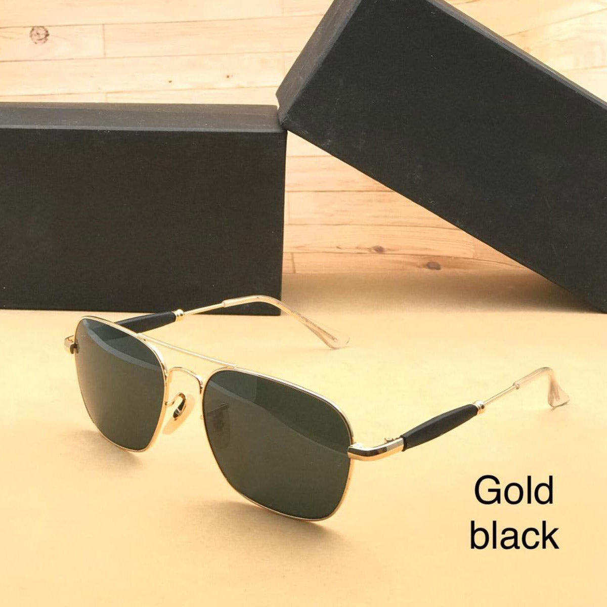 Black Alicent Square Sunglasses (SUN-RN-1208-BLK1GLD-M-1) SWASTIK CREATIONS The Trend Point