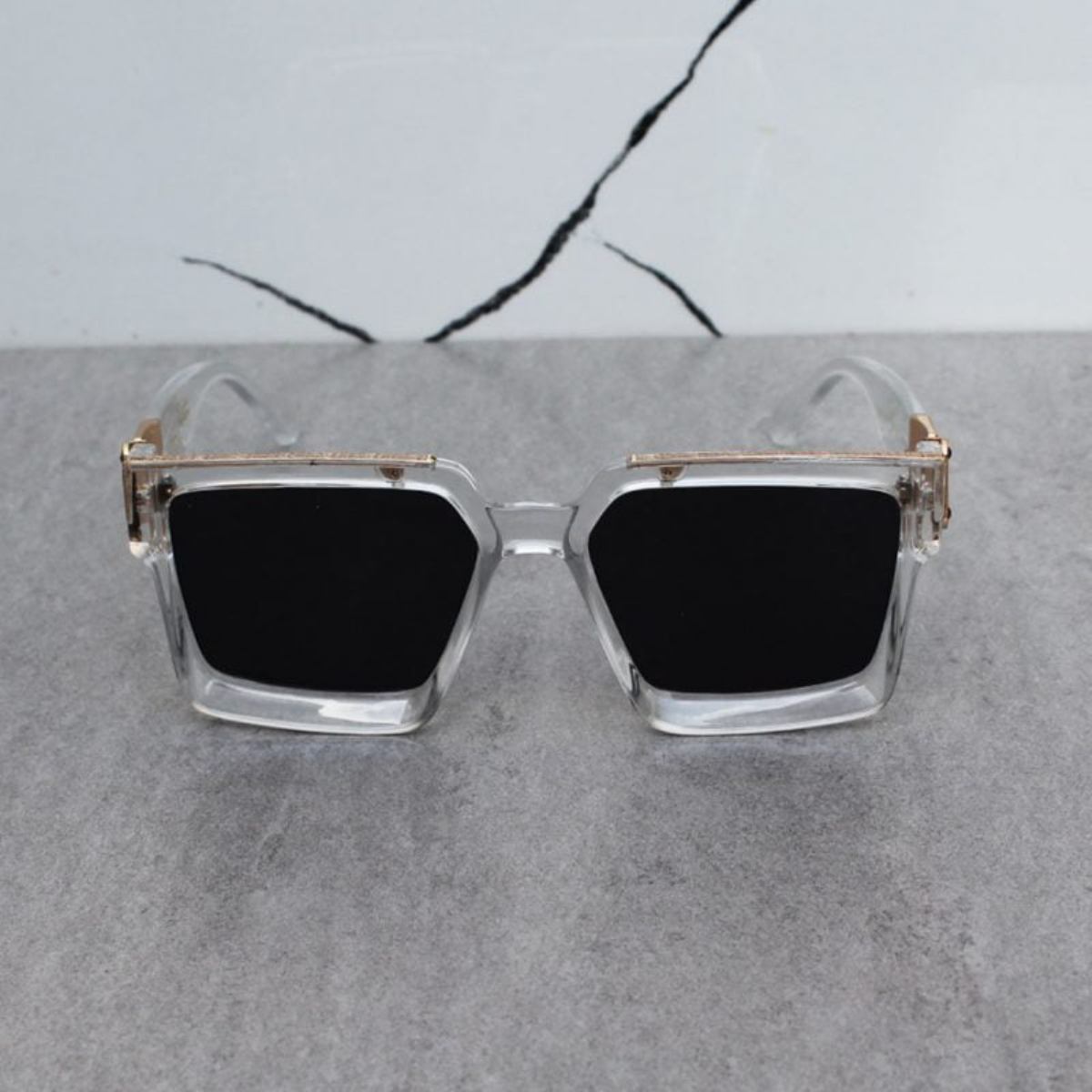 Black ASTROINER Square Sunglasses (SUN-LV-96006-BLK1GLD-CLR) SWASTIK CREATIONS The Trend Point