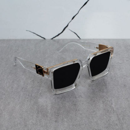 Black ASTROINER Square Sunglasses (SUN-LV-96006-BLK1GLD-CLR)