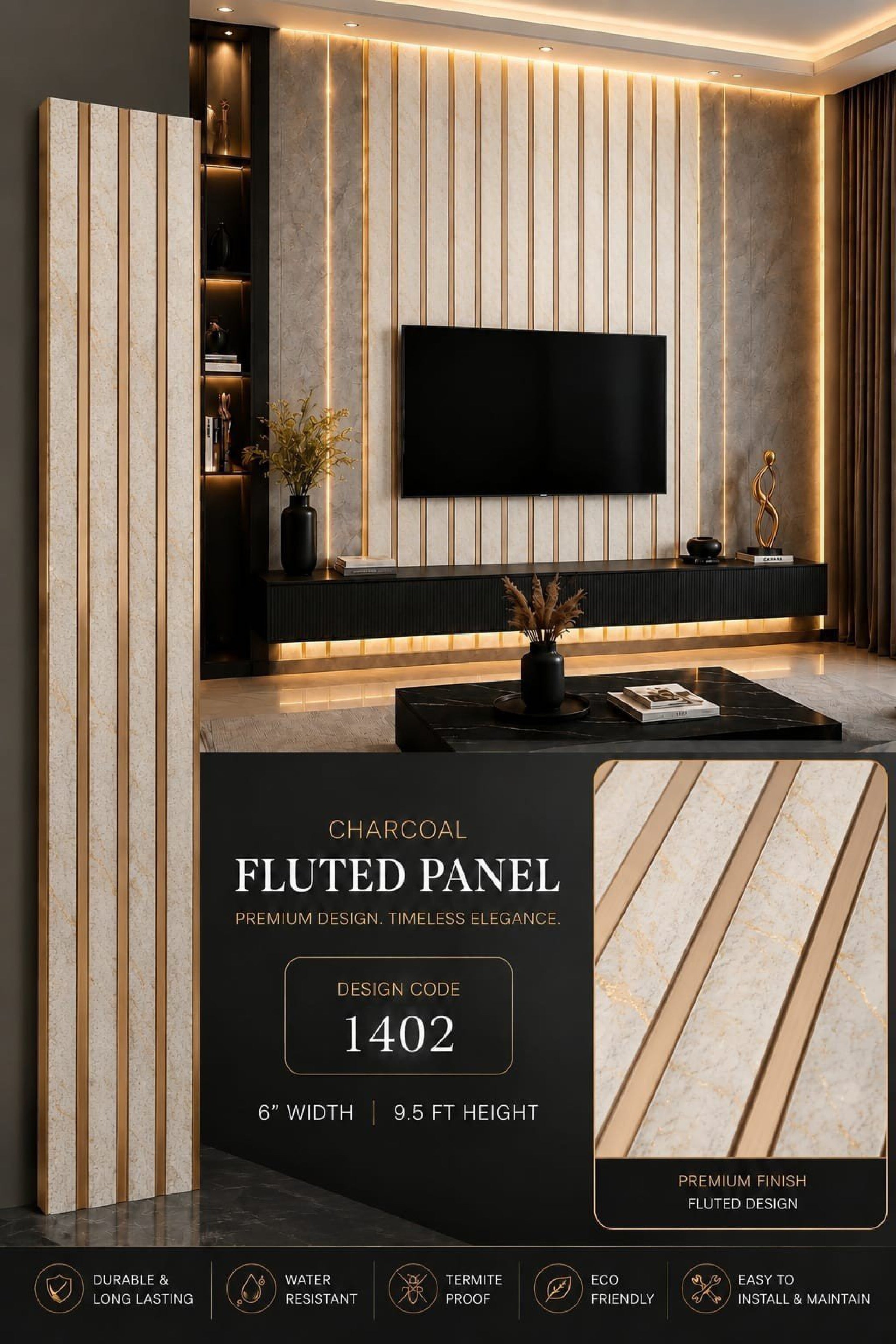 Code 1402 - Premium Charcoal Fluted Louver Panels (1 box of 16pcs) (Min 10 box order)