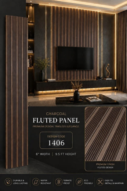Code 1406 - Premium Charcoal Fluted Louver Panels (1 box of 16pcs) (Min 10 box order)