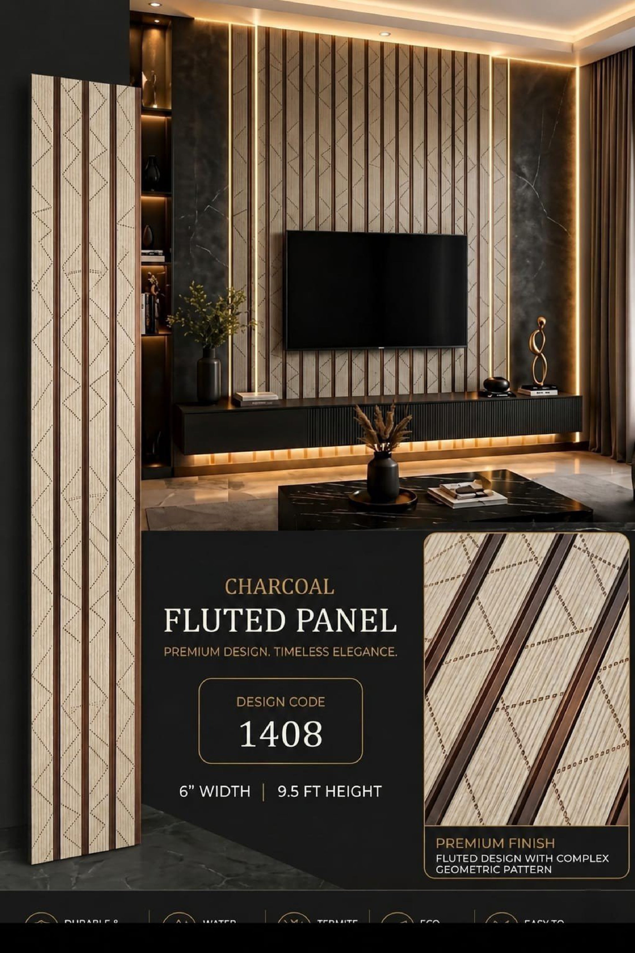 Code 1408 - Premium Charcoal Fluted Louver Panels (1 box of 16pcs) (Min 10 box order)
