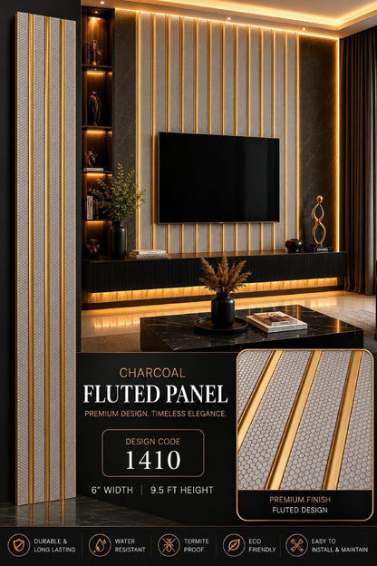 Code 1410 - Premium Charcoal Fluted Louver Panels (1 box of 16pcs) (Min 10 box order)