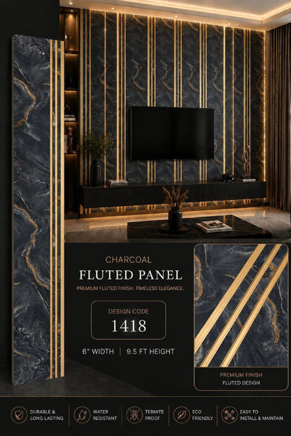Code 1418 - Premium Charcoal Fluted Louver Panels (1 box of 16pcs) (Min 10 box order)
