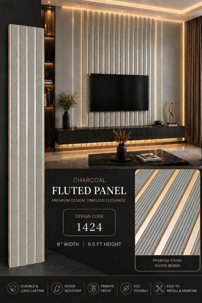 Code 1424 - Premium Charcoal Fluted Louver Panels (1 box of 16pcs) (Min 10 box order)