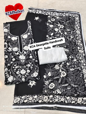 KCA24 Pure Georgette Beautiful Handcrafted Super Kantha Embroidered Unstiched Suit Set (15 variants)
